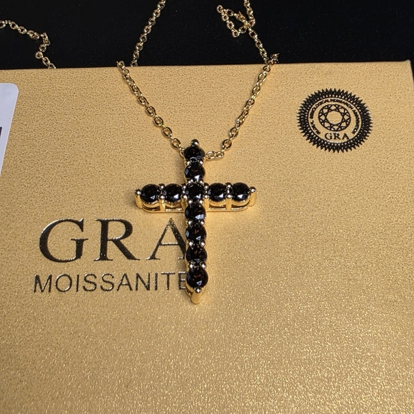 π€ 3.mm Black Moissanite Cross Necklace β Gold-Filled π€ - Picture 2 of 5